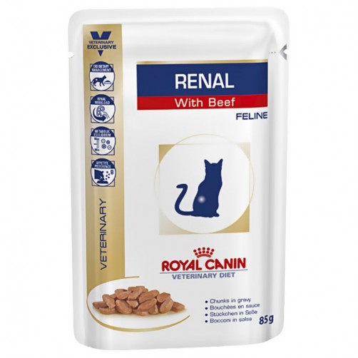 پوچ رویال کنین مخصوص گربه مبتلا به بیماری های کلیوی/ 100 گرمی/ Royal Canin  Renal with  Beef